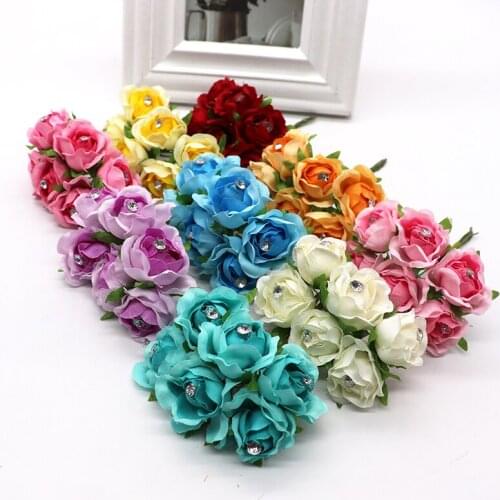 6pcs Artificial flowers roses gauze diamond wedding shoes headdress DIY home decoration artificial flowers bridal wreath