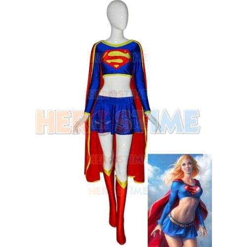 Classic Supergirl Spandex Superhero Cosplay Costume Zentai Bodysuit for Girls Woman Female Ladys