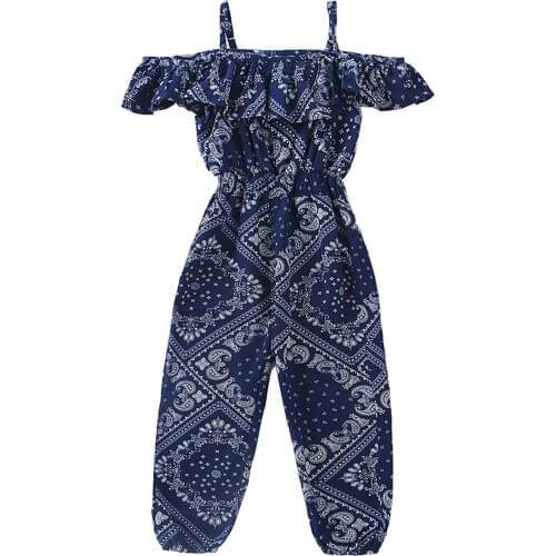 Girls Jumpsuit Clothing 2021 Summer Floral Girls Overalls Jumpsuit Romper Casual Off Shoulder Ruffle Girls Playsuit Kids Clothes