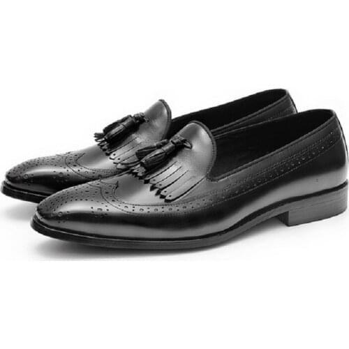 Korean Style Spring Autumn New Brogue Carved Flowers Fringe Bowknot Handmade Sewing Genuine Leather Men Business Shoes 20210117