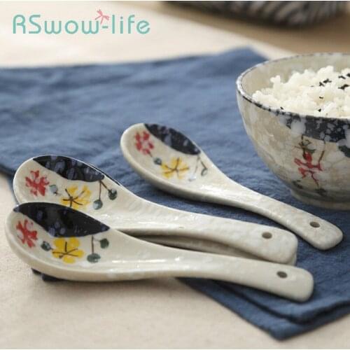 Creative Tableware Soup Spoon Japanese and Korean Style Snowflake Underglaze Spoon Ceramic Rice Spoon For Serving Spoon