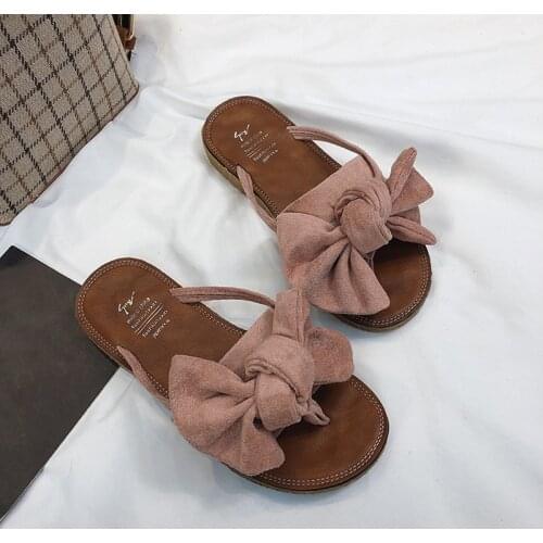Summer Outdoor Slippers With Bow Cute Flip Flops Beach Slippers Fashion All Match Casual Ladies Slippers