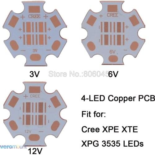 20mm Fulll Copper PCB Base Plate Circuit Board 3V 6V 12V LED Heatsink PCB Only for 4LEDs CREE XPE XPG XTE 3535 LEDs