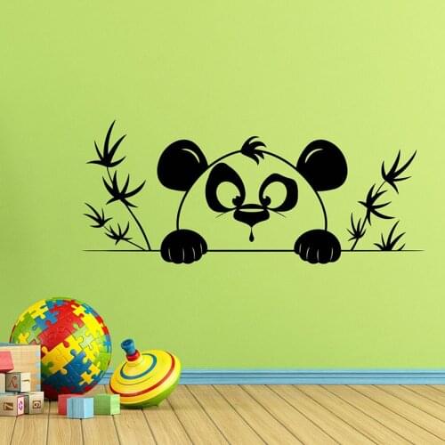 Cute Little Panda Vinyl Wall Sticker Funny Pattern Wall Decal Nursery Decoration Lovely Panda With Bamboo Wall Murals AC409