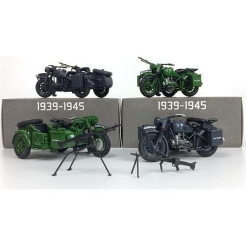 750 Alloy Motorcycle 1/24 Scale World War WWII Model Cars German Army R75 Three-wheeled Tricycle Vehicle with Gun Toy Collection