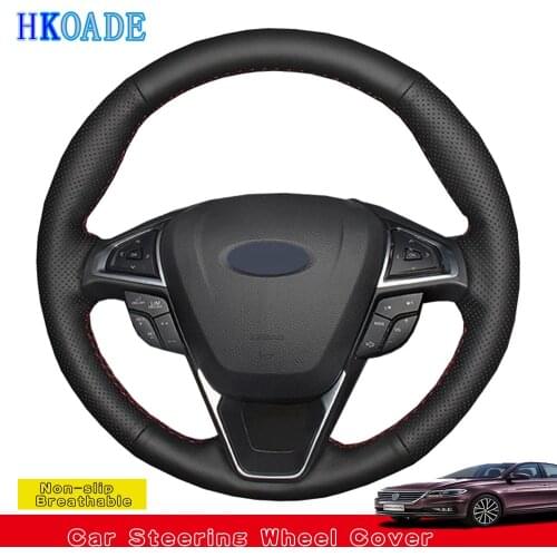 DIY Hand-stitched Black Soft Genuine Leather Car Accessories Steering Wheel Cover For Ford Mondeo Ford Focus 3 2015-2018