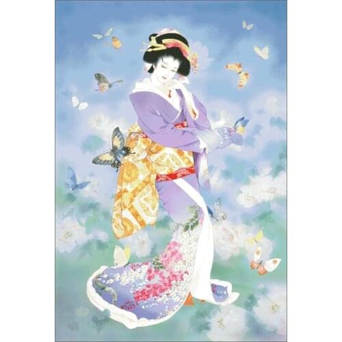 Japanese Woman Beautiful Geisha Lady 2 Top Quality Embroidery Needlework 14CT Unprinted Art Cross Stitch Kits DIY Handmade Decor