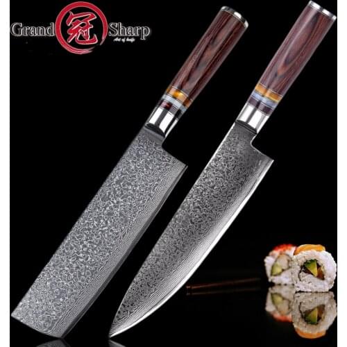Kitchen Knife Set Damascus Knives Sets Japanese Damascus vg10 Steel Chef Nakiri Usuba Kitchen Knives Vegetables Cleaver Gadgets