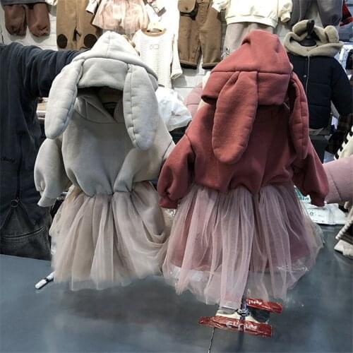 2021 New Fashion Girls Winter Autumn Warm Jacket Dress Long Sleeve Rabbit Formal Soft Party Kids Corset Outwear High Quality