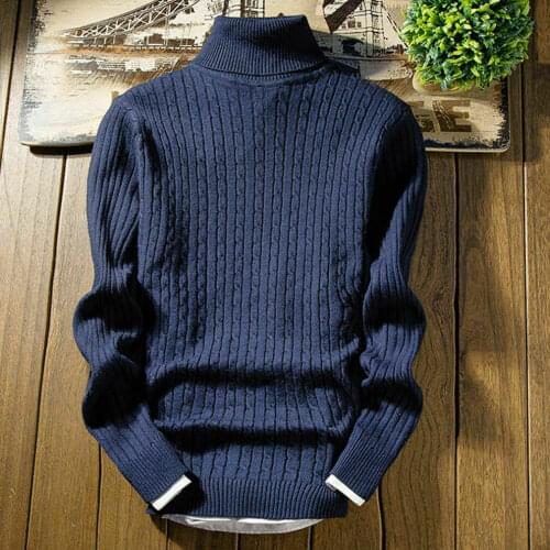 Autumn Warm Turtleneck Sweater Men Fashion Solid Knitted Mens Sweaters 2020 Casual Male Double Collar Slim Pullover