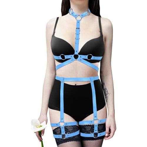 Pu Leather Harness For Women Belt Sexy Lingerie Set Stocking Garters Adjust Waist Suspender Dress Dance Rave Clothing