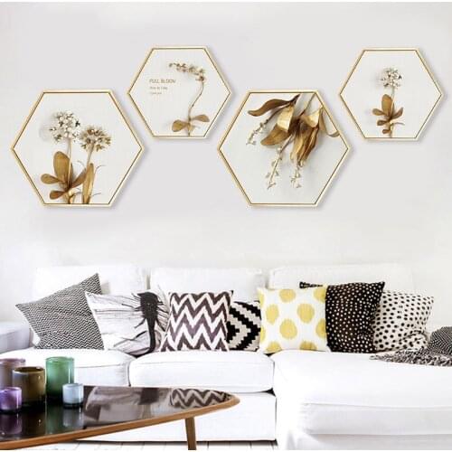Golden Times Hexagon Canvas Painting Posters and Prints Oil Wall Art Canvas Framed Home Decoration Hallway Bedroom Picture