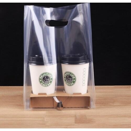Clear Juice Handle Bags Coffee Tote Bag White Transparent Packaging Pocket Single Double Cup Plastic Bags Cokes Tea Drink Pouch