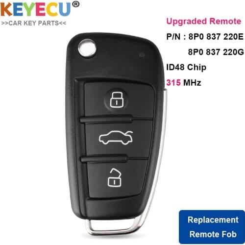 KEYECU Upgraded Flip Remote Key for Audi A3 TT, Fob 3 Buttons - 315MHz - ID48 Chip - NBG009272T, P/N: 8P0 837 220E/ 8P0 837 220G