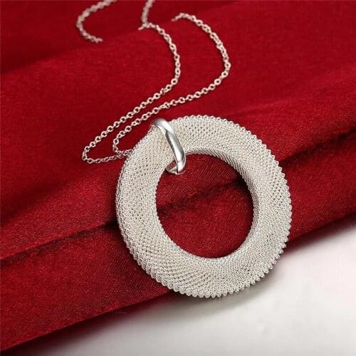 Luxury 925 Sterling Silver network circle Pendant Necklace For Women 18 inches Christmas gift wedding Fashion party Jewelry