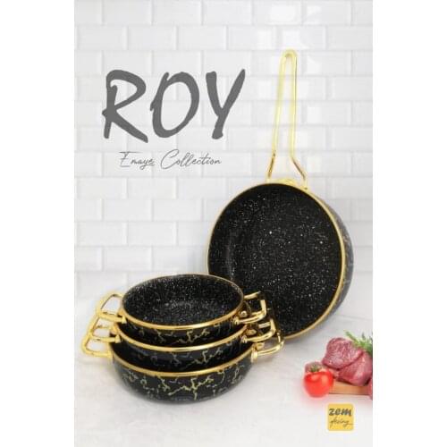 Roy Enamel-Granite 4'lü Pan Set Navy Blue cookware set