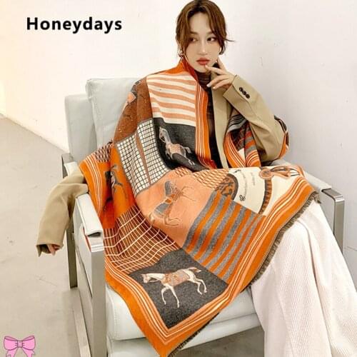 Designer Classic Carriage Printed Cashmere Shawl Winter Warm Pashmina Blanket Quality Lady Scarf Fringe Style Shawl Holiday Gift