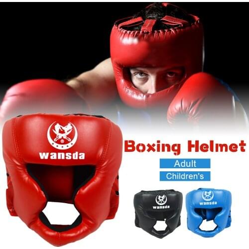 Kick Boxing Helmet PU Fully Covered Headgear for Kids Adults Head Guard for Karate Muay Thai MMA Free Fight Training