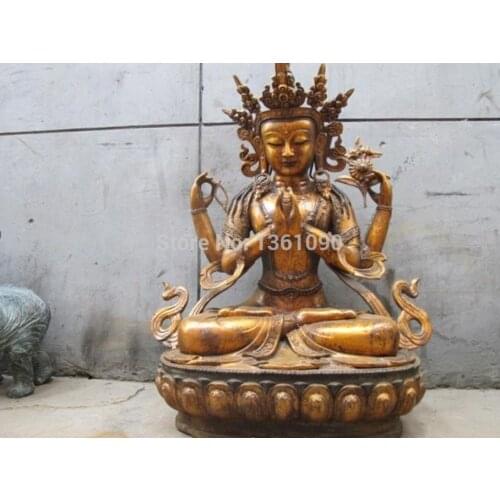 Xd 00653 38"Huge Tibet Buddhism Fane Bronze Four-armed Kwan-Yin Avalokitesvara Buddha