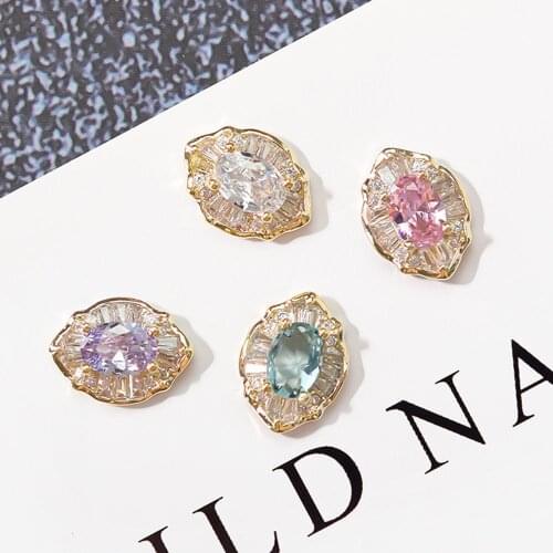 1pcs 7*8mm 3D Nail Oval Zircon Rhinestone Supplies Crystal Luxury Metal Diamond-Studded DIY Handmade 4 Colors Decorations VI-0K