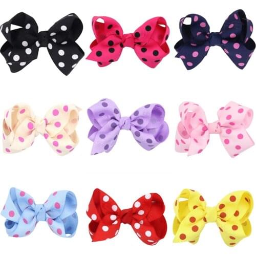 10pcs/lot 3'' Dot Grosgrain Ribbon Boutique Hair bows WITH Alligator Clips Pinwheel Rainbows Bow For Girls kids hairbow