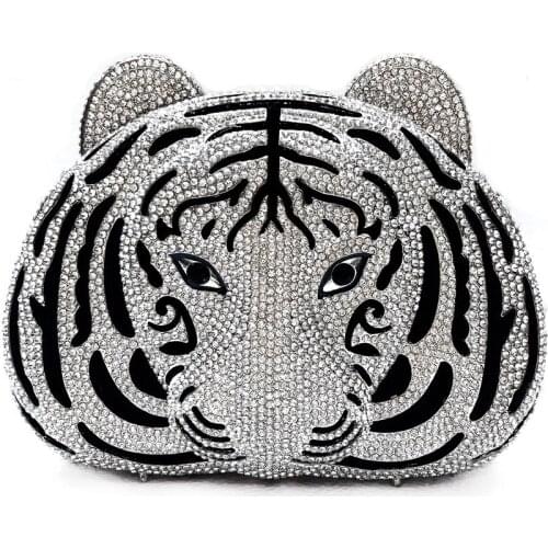 20x14CM Large Tiger Head Rhinestone Bag Corrugated Metal Diamond Dinner Bag Banquet Women Phone Bag a6882