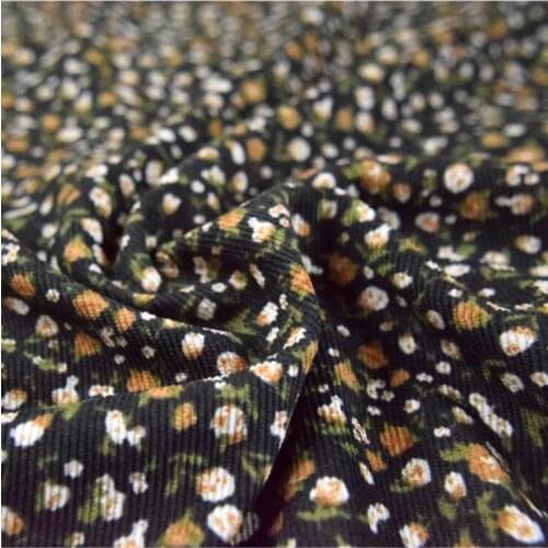 50*145cm Fashion Black Bottom Small Floral Corduroy Fabric Autumn And Winter Dress Sling Womens Handmade DIY Corduroy Fabric