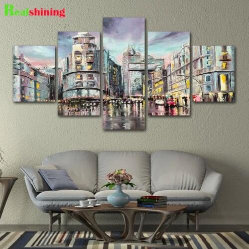 Diamond Painting Full Drills "City in rain scene" Embroidery Cross Stitch Rhinestone 5d DIY Mosaic 5 Pieces N1633
