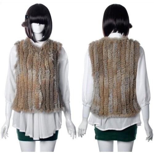 Free shipping real natural knitted rabbit fur vest genuine fur coat womens short coat winter jacket