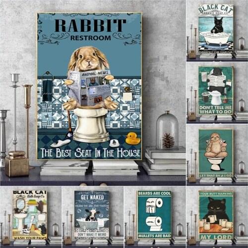 Black Cat Paws Sloth Napkin Humor Toilet WC Canvas Painting Posters and Prints Nordic Wall Art Pictures for Bathroom Decor