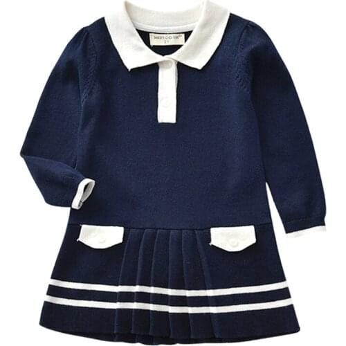 LZH Children Dress 2020 Autumn Winter New Kids Knitting Sweater Dress College Style Dress For Girls Casual Lapel Dress 0-6 Years