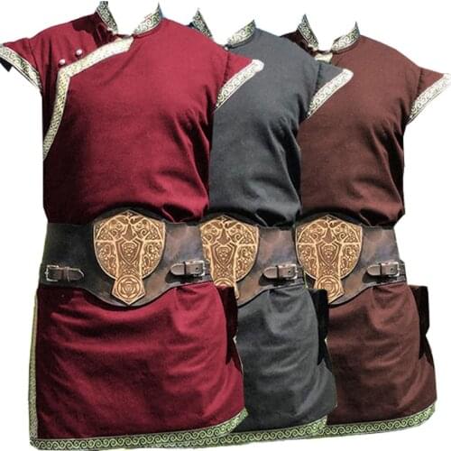 Men Woodland Long Tops Warrior Knights Outfit Braided Without Belt Medieval Tunic Shirt Larp Viking Archer Costume Surcoat Adult