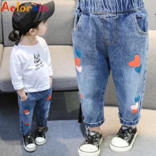 Girls Jeans Heart Print Harem Pants for Girls Denim Trousers Spring Autumn Children Clothing 5 7 9 11 Year Children Clothing