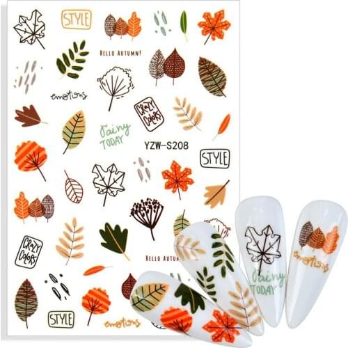 Adhesive Nail Decal and Sticker Leaf Tree Green Snake Cat Alien Butterfly Lip DIY Slider for Manicure Nail Art Decorations Tools