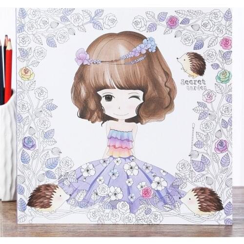 100 Pages 21.5*21.5cm Childrens Secret Garden Flower Girl Coloring Book Graffiti Painting Princess Learn to Draw Pictures