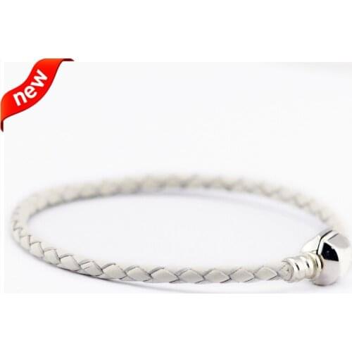 White Leather Bracelets 100% 925 Authentic Sterling Silver Fine Jewelry Free Shipping