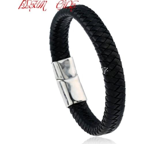Leather Bracelets for Men Bangle Bracelets Fashion Stainless Steel Magnetic Clasp 8-8.5 Inch