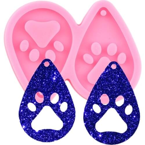 L/M/S Bear Paw Tear Drop Hoop Earrings Handmade DIY Epoxy Mould Keychain Silicone Molds Fashion Jewelry Pendant Resin Craft Mold