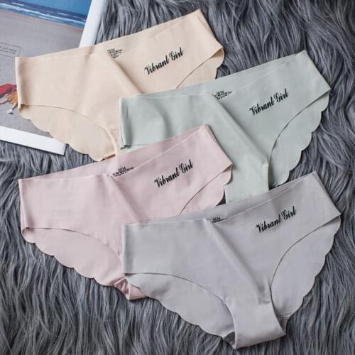 Ice silk seamless underwear womens wave edge one piece womens underwear breathable middle low waist sexy briefs