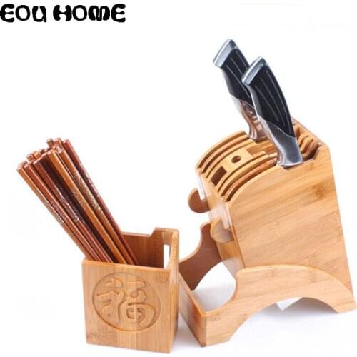 Multifunctional Holes Bamboo Blocks Roll Bags Knife Rack Creative Storage Rack Tool Wood Kitchen Knife Holder Knife Stand Block