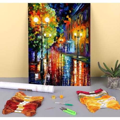 Mysterious Night Street Printed Canvas 11CT Cross-Stitch Kit Embroidery DMC Threads Handicraft Sewing Craft Adults