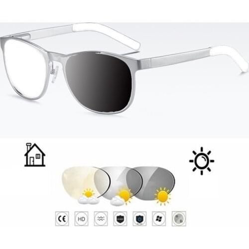 Al-mg Alloy Round Ultralight Photochromic Grey Reading Glasses +0.75 +1 +1.25 +1.5 +1.75 +2 +2.25 +2.5 +2.75 +3 +3.25 To +4