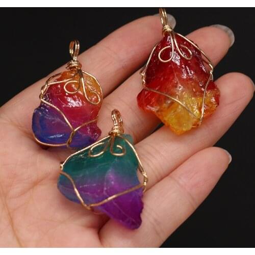 Natural Stone Pendant Charms Winding Wire Irregural Crystal Pendant for Making DIY Jewerly Necklace Accessories 25x45-28x50mm