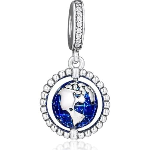 Beads S925 Silver Fit Pandora Bracelet Spinning Globe Dangle Charm for Jewelry Making DIY Women Men Gift 02995