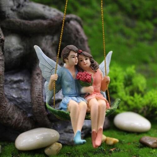 Fairy Garden Pendant Romantic Couple Decoration Swing Flower Fairy Garden Landscape Pendant Resin Crafts