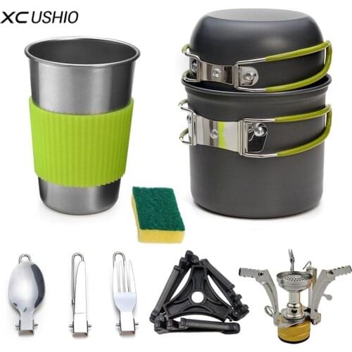 Camping Tableware Set Aluminum Alloy Cookware Utensils Hiking Picnic BBQ Stove Including Pot Cup Gas Stove Tableware Accessories