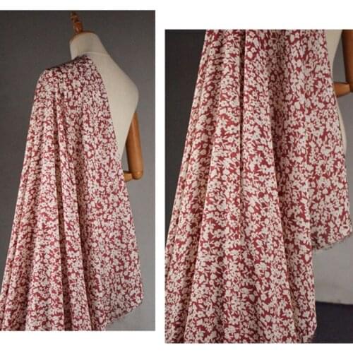 Half Meter Autumn Retro Red Little Flower Print High Grade Jacquard Chiffon Fabric For Dress Shirt Cheongsam Sewing Tissue T1724