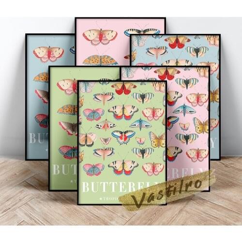 Butterfly Poster, Nordic Color Animal Art Prints, Blue Green Pink Different Butterfly Canvas Painting, Kids Room Wall Stickers