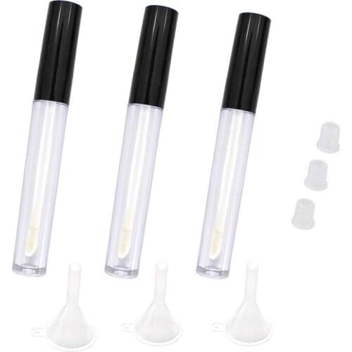3pcs/lot Empty Lip Gloss Tube,DIY Plastic Elegant Liquid Lipstick Container,Round mini lipgloss sample bottle
