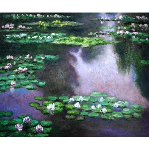 Handpainted Oil Canvas Painting for Home Office Decor Water Lilies (green and violet) by Claude Monet Canvas Oil Art Picture